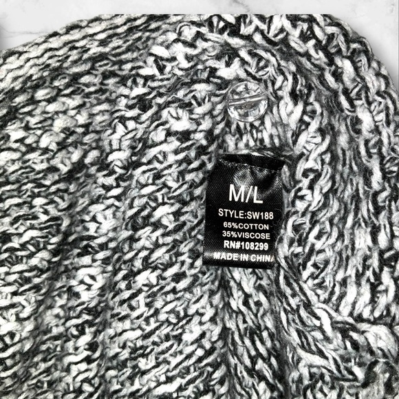 OBOE Sweater Cocoon Open Front SZ M/L Black White Gray Chunky Oversize Boho Knit - Picture 6 of 9